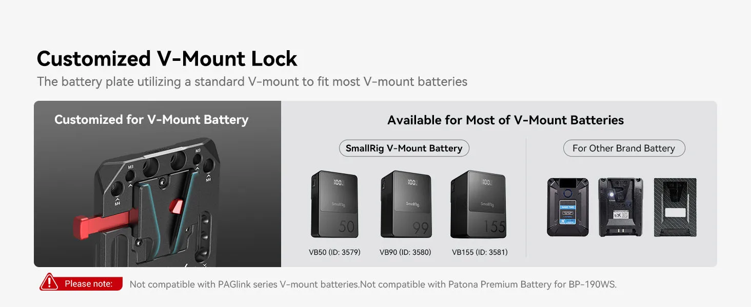V Mount Battery Plate V-Lock Mount Battery Plate with Dual 15mm Rod Clamp for Ca