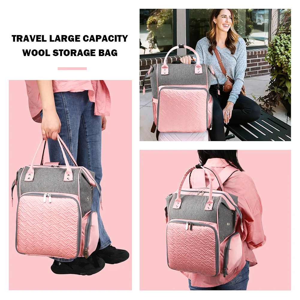 Crochet Yarn Organizer Bag Large Capacity Portable Storage Backpack Nylon Lightweight Wear-resistant Sewing Crochet Hooks
