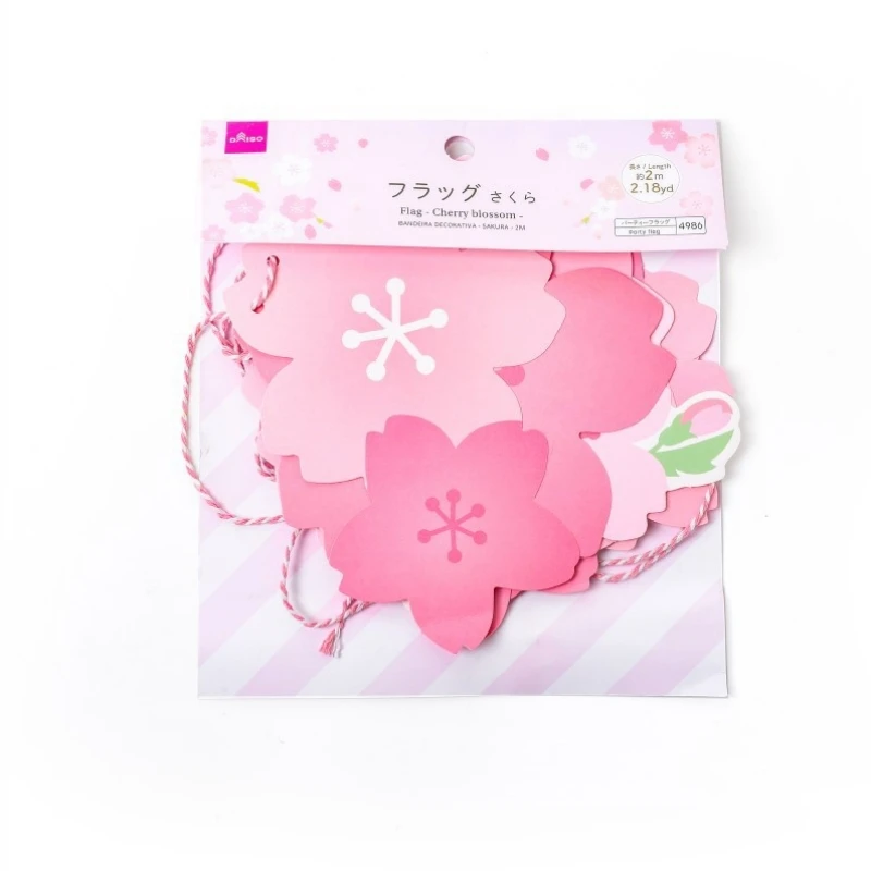 Party Decorations, Birthday Banner, Birthday Streamers, Romantic Paper Cherry Blossom Pulling Flag Garland Birthday Wedding Party Girl Room Background Hanging Bunting Garland Decoration