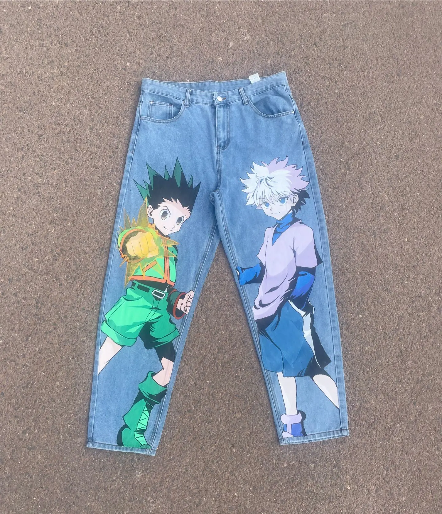 Harajuku Anime New Hunter x Hunter Graphic High Waist Jeans wide leg jeans Streetwear Y2K Jeans for Men Women Wide Trouser Pants 3