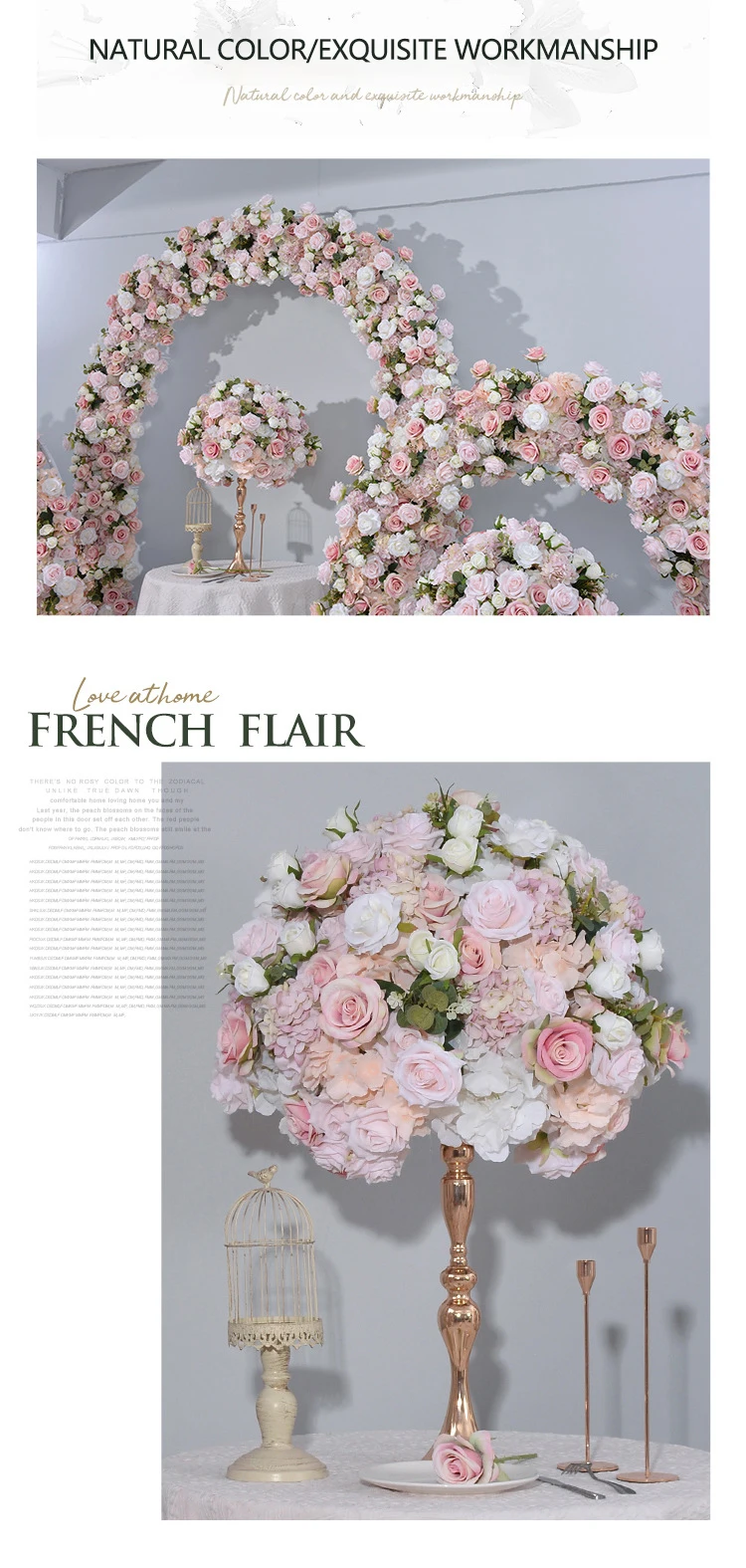 Description Picture 6 of itemLuxury Curved Arched Flowers Wedding Backdrop Flower Pink Rose Hydrangea Greenery Floral Arrangement Decor Arch Frame Party Prop