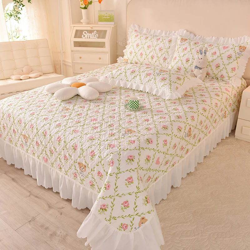 Flower Print 1pc Bed Cover Quilted Bed Sheet Large/king Size Bed Cover
