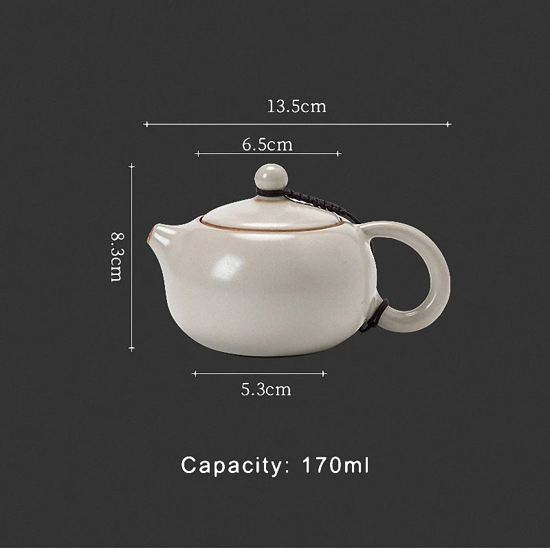 170ml Off White Ceramic Teapot Household High-end Ru Kiln Tea Pot Nourishing Kung Fu Tea Set Chinese Drinking Utensils