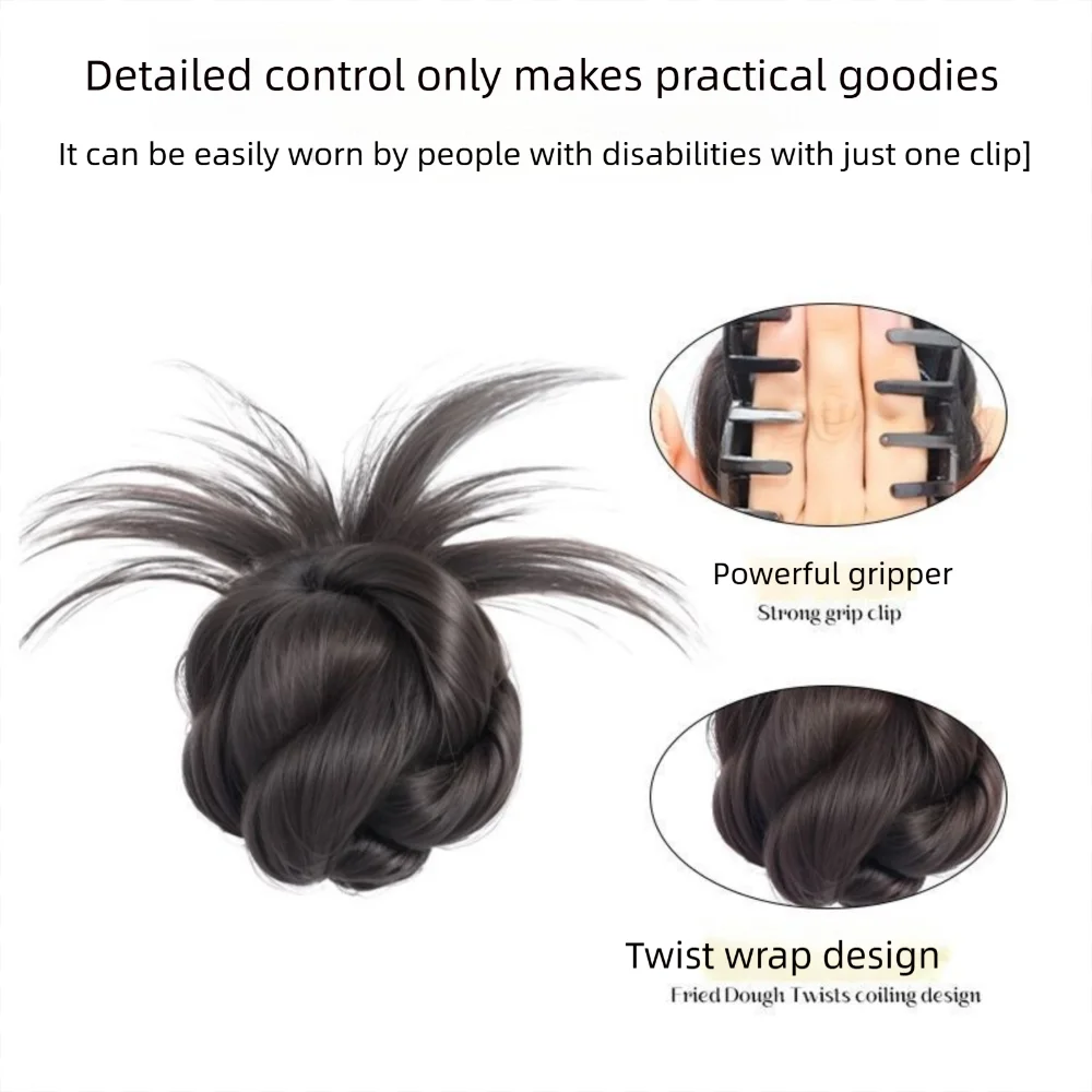 Neuer Synthetischer Haarknoten mit Haarklammer in Natürlichem Schwarz-Braun, Flauschiger Perücken-Haarknoten, Haarclip, Haaraccessoires – Detail 16