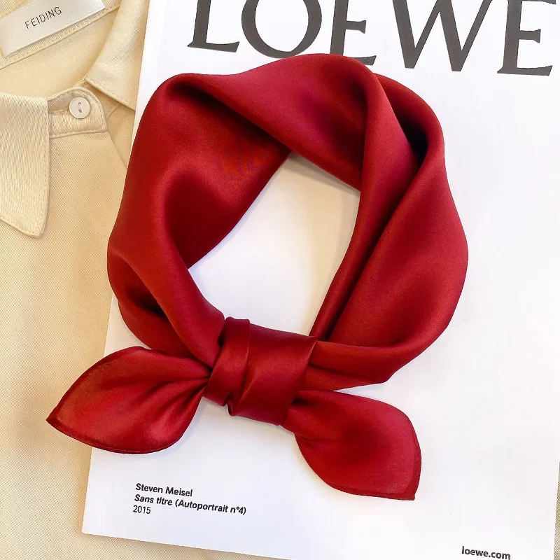 Solid Color 100% Nature Silk Square Scarfs for Women Neck Ties Foulard Neckerchief Hairband Hands Bag Ribbons Headband Gift 5