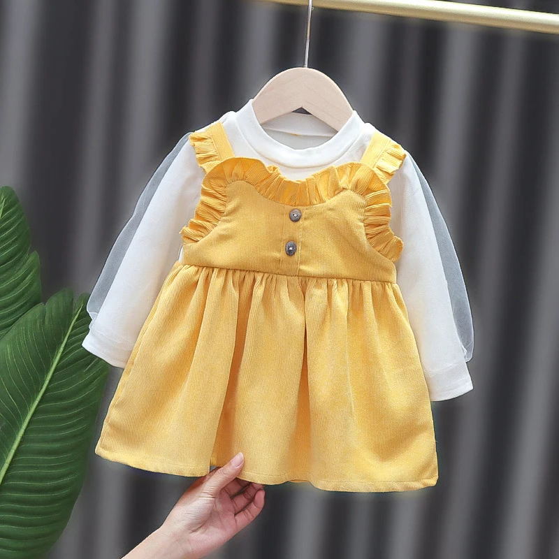 

2022 Autumn Patchwork Dress Casual Long Sleeve Dress One Piece Girl Kid's Dress Newborns Baby Girl Clothes Toddler