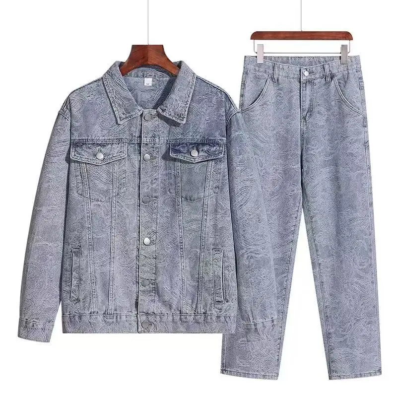 Spring Autumn Denim Set For Men Stylish Jacket Jeans 2-piece Suit Working Class Style Fashion Denim Jacket Jeans Sets