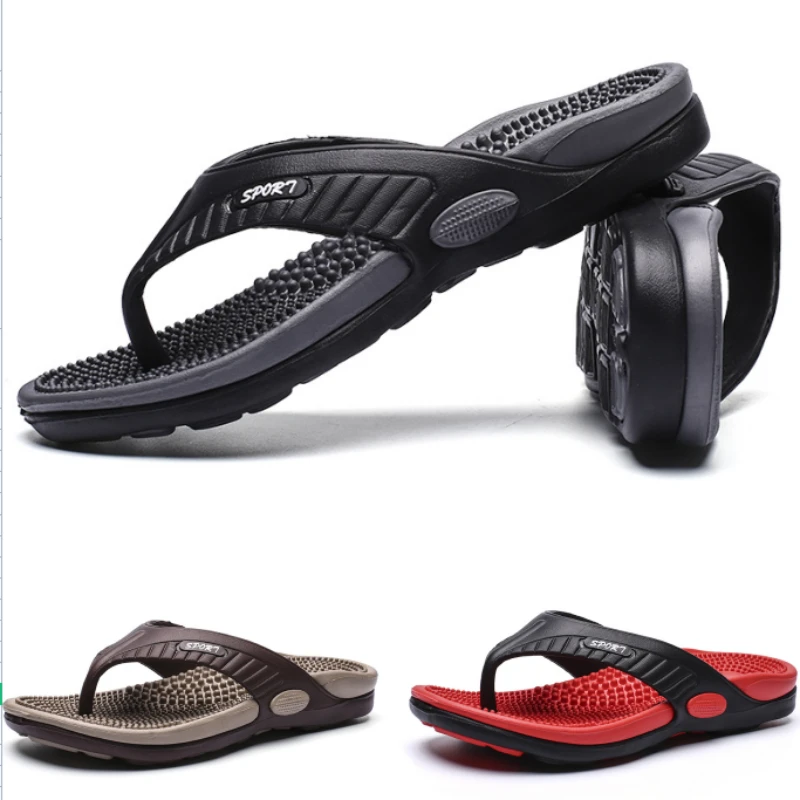

Men Beach Slippers Massage Flip-flops Comfortable Outdoor Casual Leather Sandals Non-slip High Quality Shoes Plus Size Footwear
