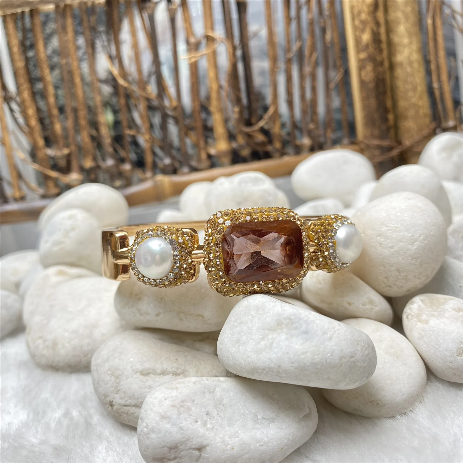 

European and American style natural Sudan stone pearl electroplating bracelet ladies personality trend net red jewelry