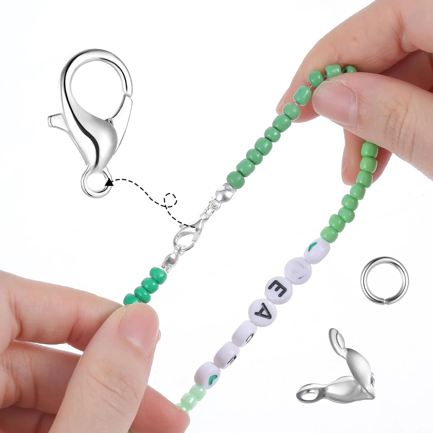 1 Set Edelstahl-Perlenspitzen, Knotenabdeckungen, offene Biegering-Anschlüsse, Verschluss für DIY-Halskette, Armband, Schmuckherstellung, Zubehör – Detail 5