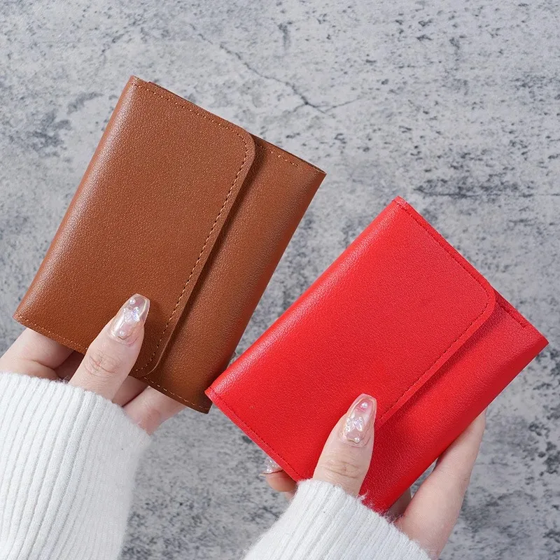 Portafoglio corto da donna alla moda, ultra sottile, triplo piega, superficie liscia, porta carte multifunzionale, clip per biglietti per studenti - immagine 4