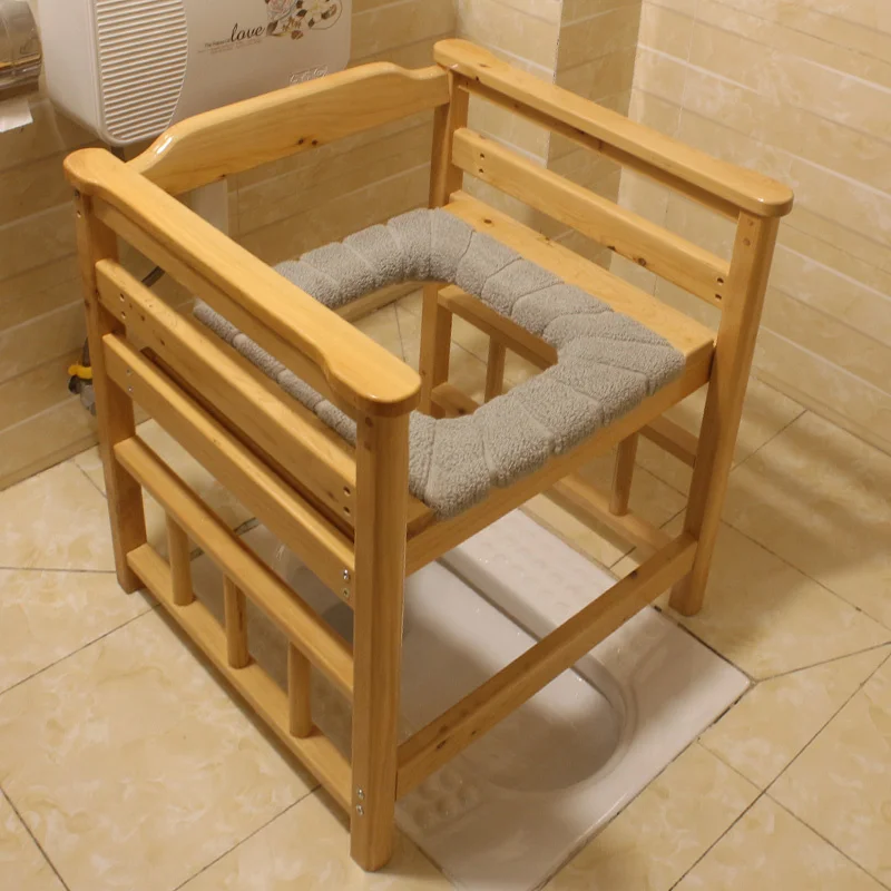 

Armchair with Bucket Elderly Mother-to-be Disability Toilet Chair Solid Wood Mobile Toilet Household Non-slip Bathroom Stools