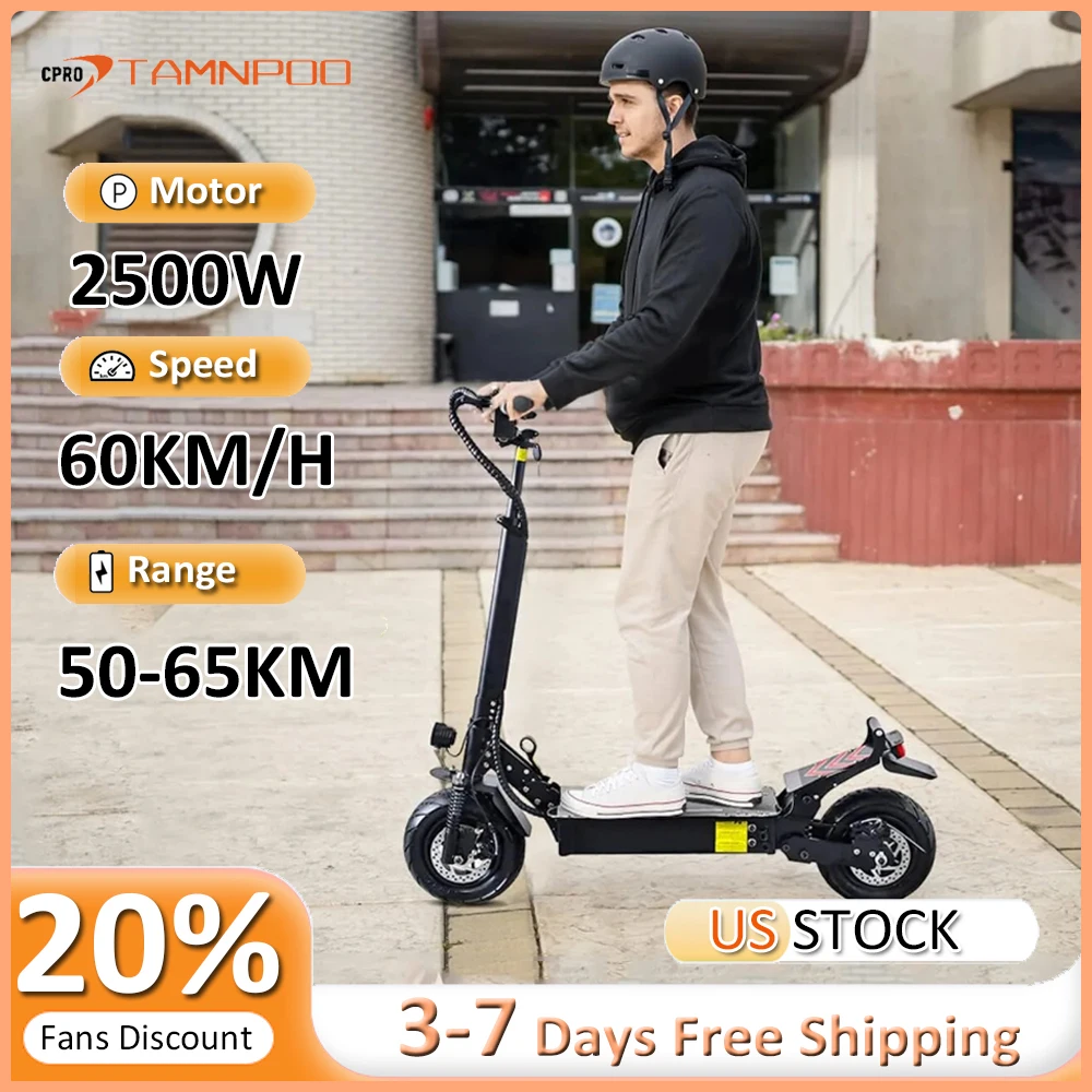 

2500W Adults Electric Scooter 52V 18AH Up to 60KM/H 11 Inch Off-Road Tire Scooter LCD Display 3 Speed Folding E-scooter US Stock