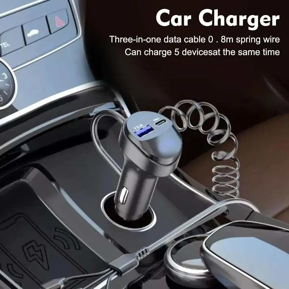 

55W Car Charger Fast Charging Retractable Adapter For iPhone 14 13 12 for Xiaomi for Samsung Cigarette Lighter Car Accessor A1U1