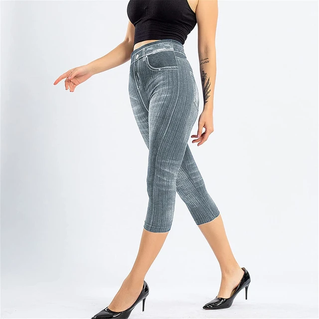New Fake Jeans Leggings Women Stretch Printed Short Legging Plus Size  Calf-length Pants Summer Breeches High Waist Jeggings - Shorts - AliExpress