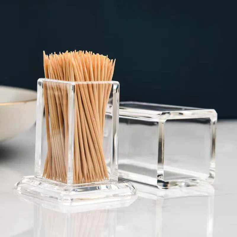 Toothpick storage box thickened acrylic transparent square portable creative convenient home living room