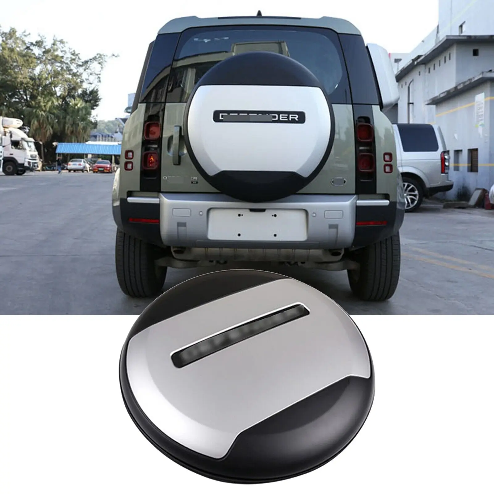 

Silver Plastic Spare Tyre Tire Cover For Land Rover Defender 2020 2021 ABS