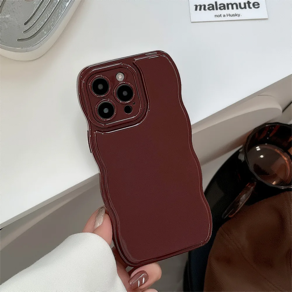 Elegant Wine Red Wavy Edge Phone Case - Soft Silicone Shockproof Protective Cover