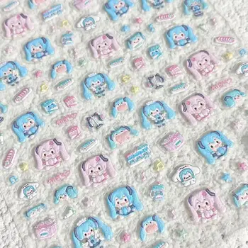 Hatsune Miku Relief Nail Stickers Hatsune Miku Project DIVA Anime Peripheral Creativity Three-dimensional Phone Case Diy Decal