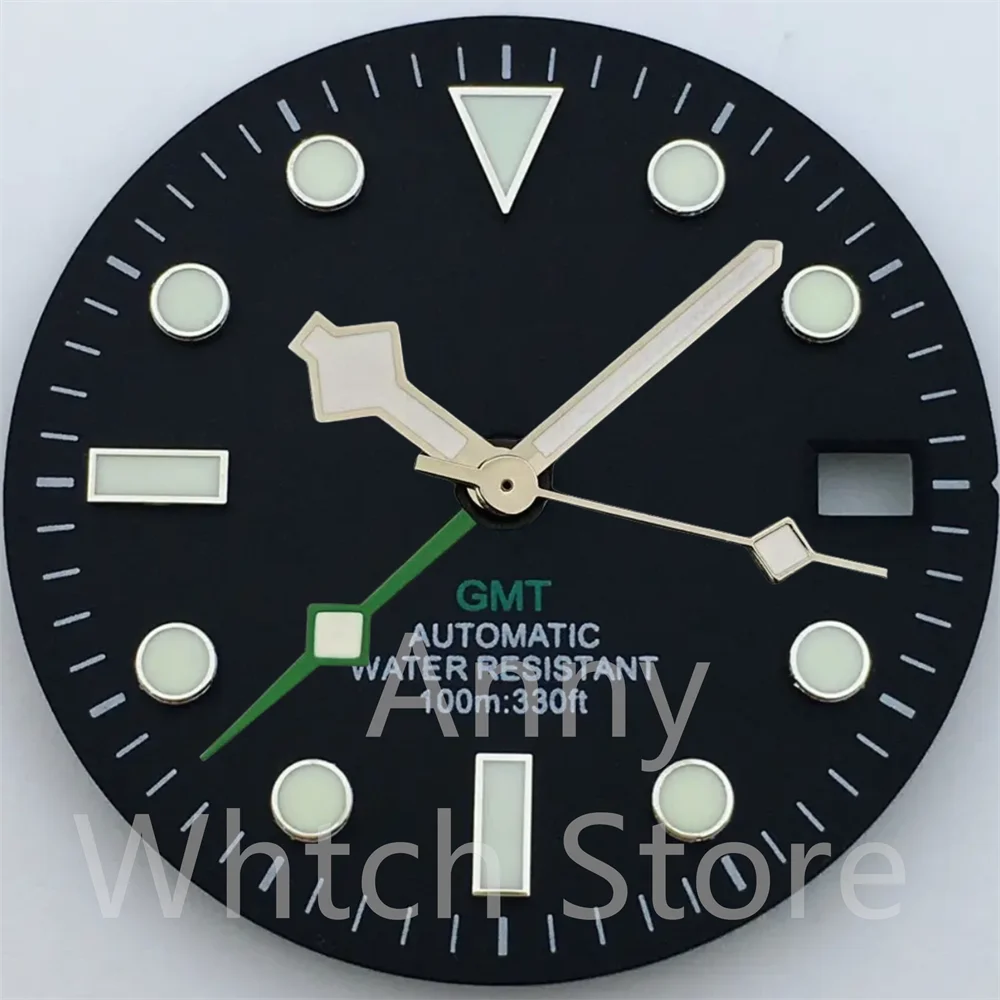 Green Luminous GMT Watch Dial with Four Hands - Premium 29mm Replacement Part