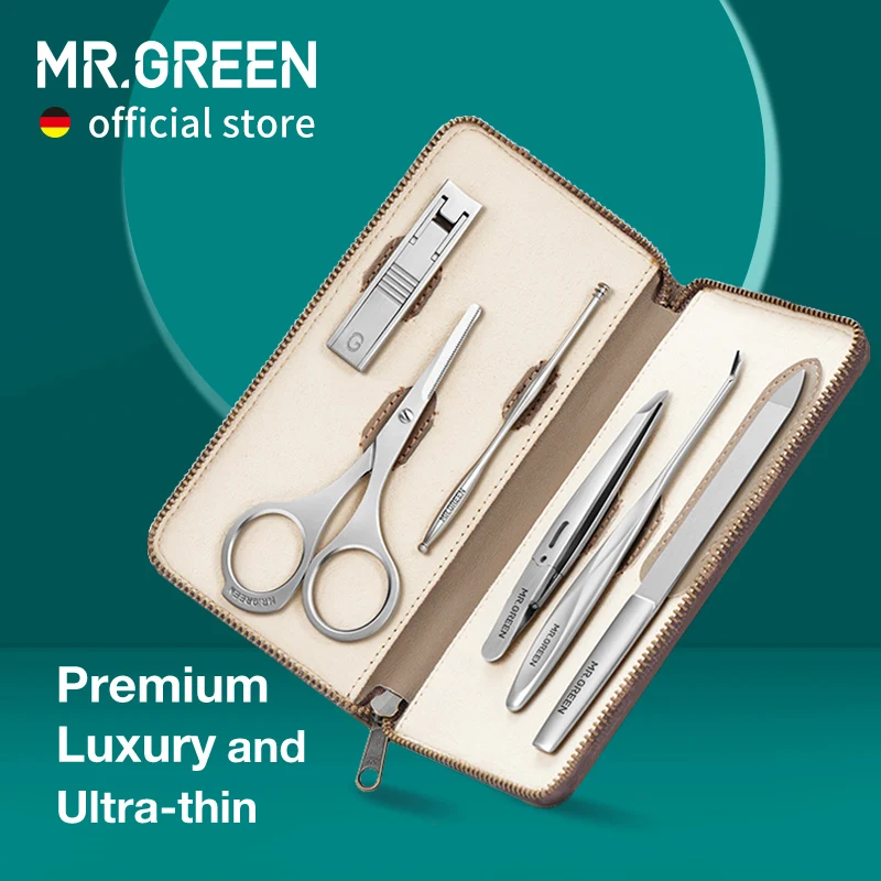Tragbare MR.GREEN Maniküre-Sets, Edelstahl-Pediküre-Sets mit Bezug aus vollnarbigem Rindsleder, Perso_voghion.com