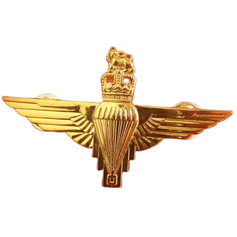

UK British ROYAL PARATROOPER METAL WINGS HAT BERET COCKADE CROWN BROOCH BADGE PIN GOLD