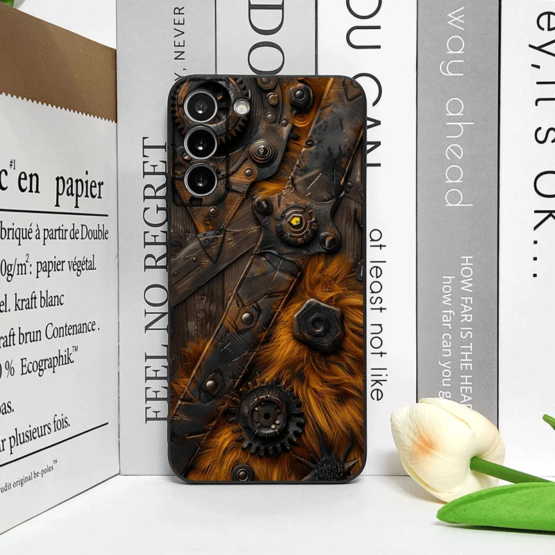 Artistic Mechanical Wood Texture Silicone Phone Case - Shockproof Soft Cover