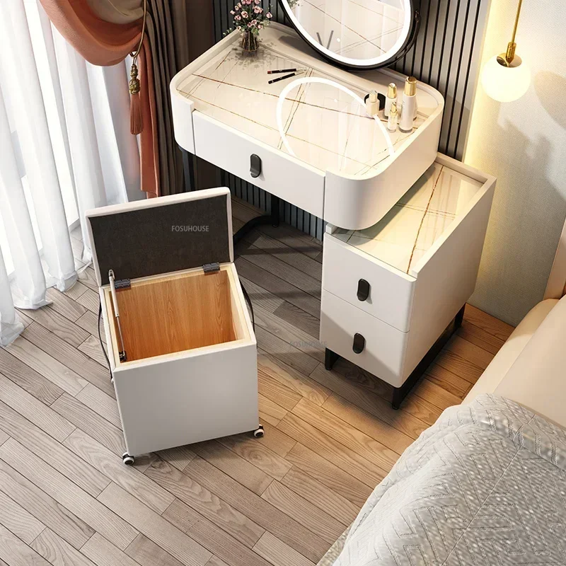 Modern Light Luxury Makeup Vanity Chairs Bedroom Backrest Chair Wood Ottoman Storage Living Room Stool Space Saving Furniture Z
