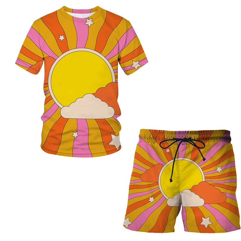 

Summer Abstract pattern 3D print suit pattern T shirt short sleeve + casual shorts Men / Women Streetwear Crown clothing Tops