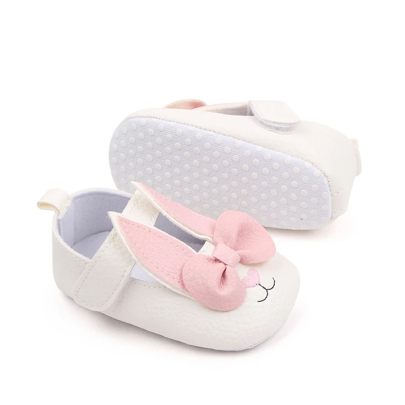 Baby Shoes Cute Bunny Ear Cartoon Design Baby Girl Mary Jane Walking Shoes for 0-18M Toddler Soft PU High Quality Cotton Sole