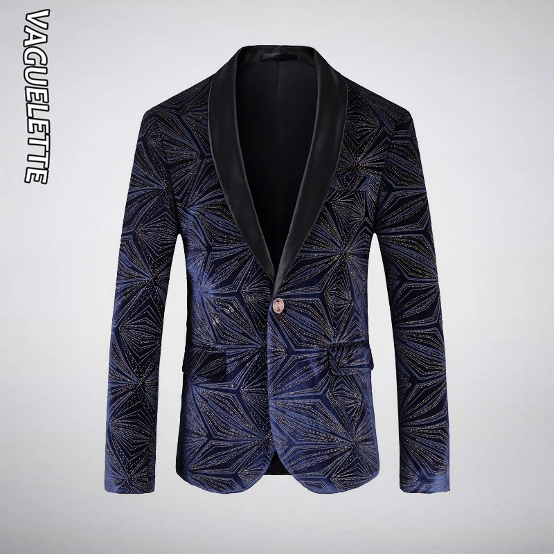 

VAGUELETTE Mens Elegant Dress Party Floral Suit Jacket Notched Lapel Slim Fit One Button Stylish Blazer