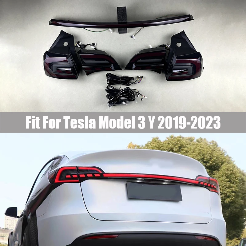 Fit for Tesla Model 3 Y 2019 2020 - 2023 LED Through Trunk Tail Light Modified Rear Lamp Streamer Turn Signal Width Cross Lamp