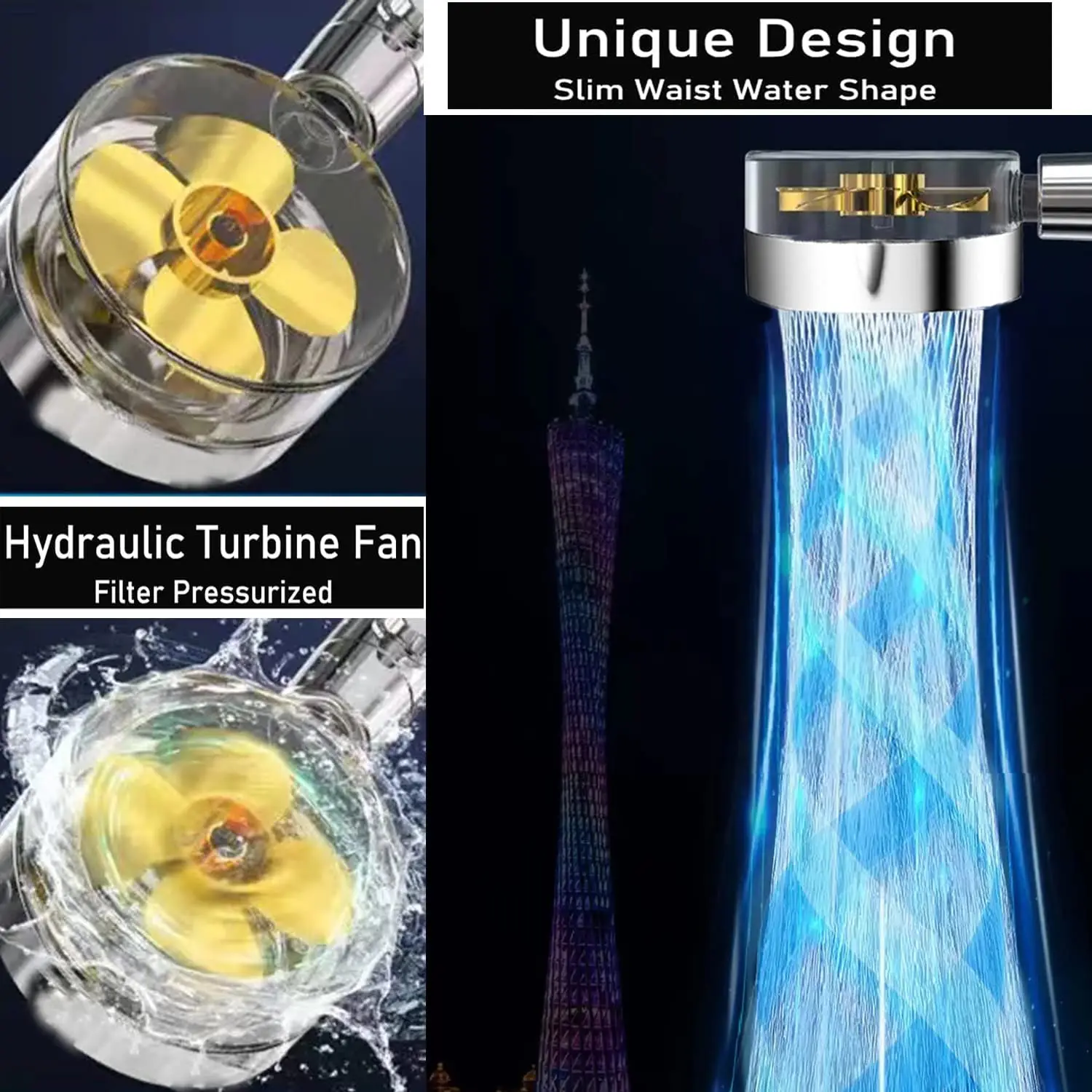 High-Pressure Shower Head Handheld Turbo Fan Showerhead With 5 Filters Water Saving Spray Rainfall Shower Bathroom Accessories 6