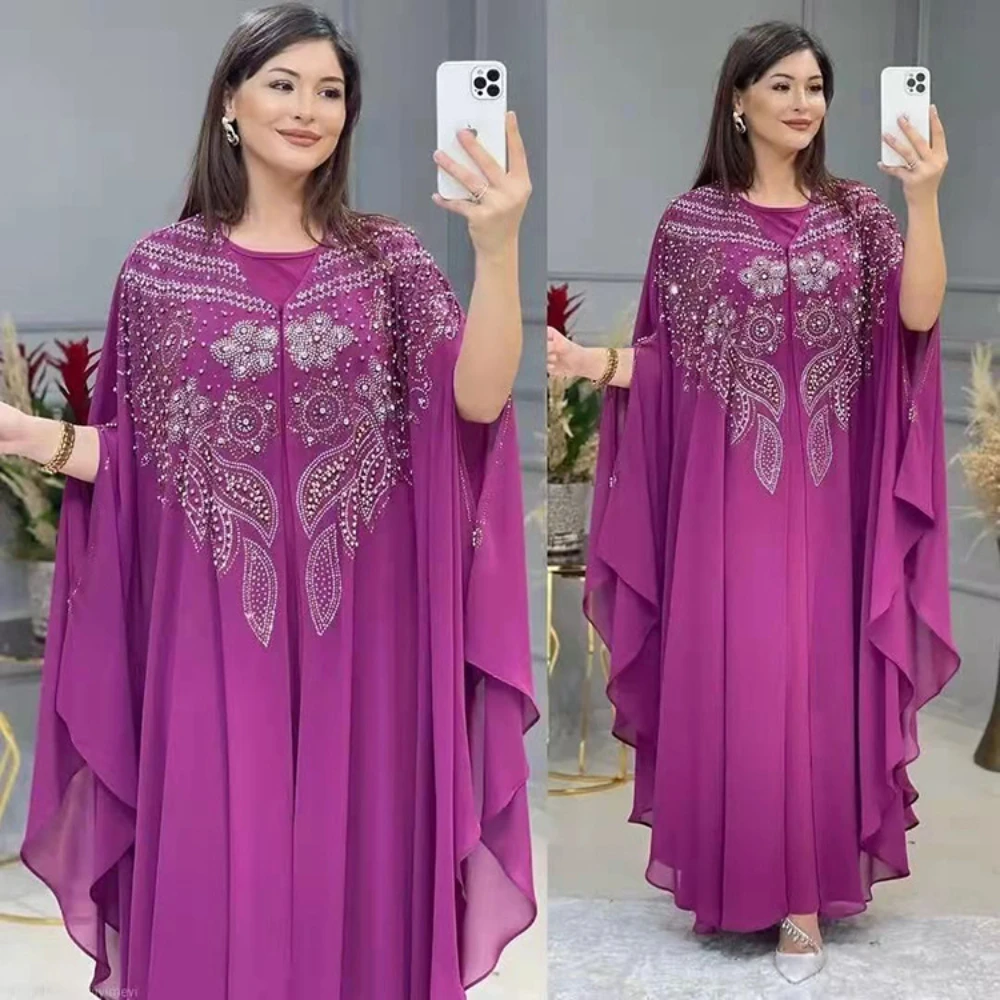 Elegant Abayas for Women Dubai Luxury Chiffon Boubou Muslim Lace Fashion African Dress Caftan Wedding Party Occasions Long Abaya