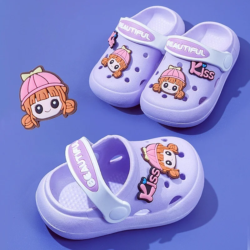 Children Hole Slippers Kids Lovely Cartoon Pattern Indoor Shoes Girls Boys Beach Sandals Non-slip Soft Bottom Babies Footwear