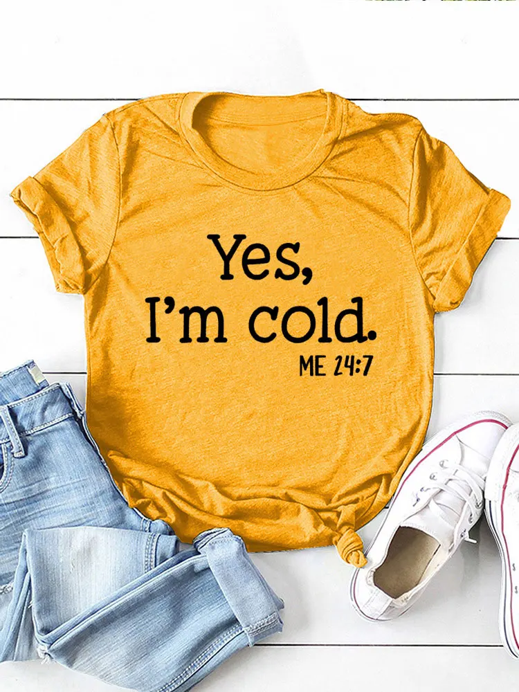 

Модная забавная Рождественская футболка с надписью «Yes I'm Cold», женские повседневные летние хлопковые футболки с графическим принтом, Женская Винтажная Футболка Y2K