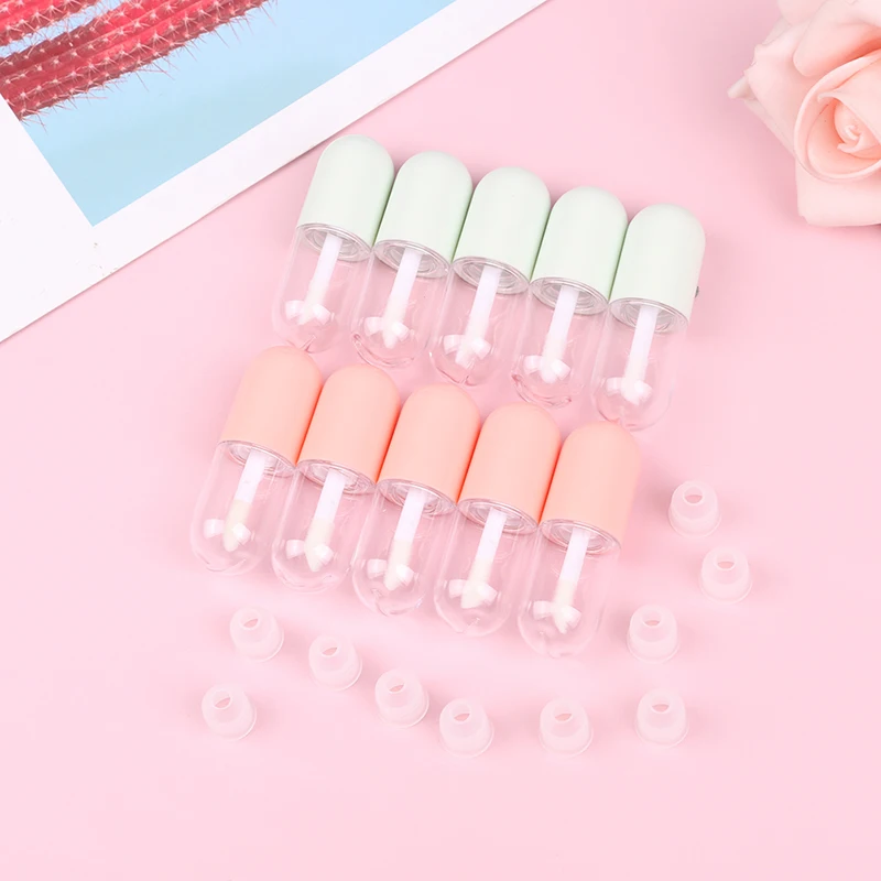 완드가 있는 빈 립글로스 튜브, 미니 귀여운 캡슐 립스틱 튜브, 5ml 립 글로스 립 글레이즈 튜브, DIY 화장품 용기, 10 개