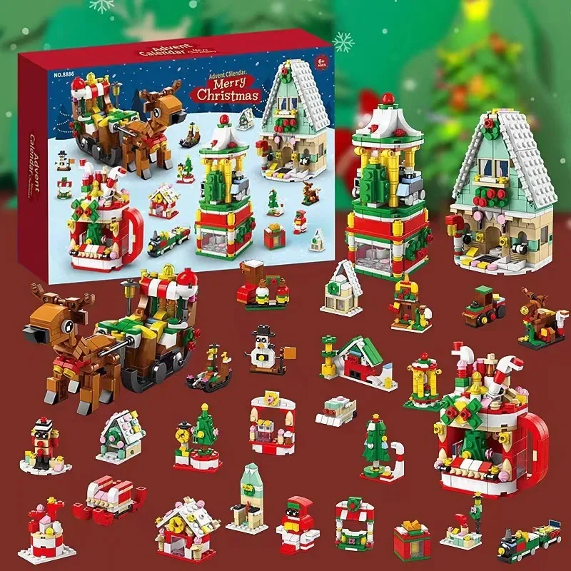 24Days Christmas Advent Calendar Building Blocks Box DIY Nutcracker Santa Claus Bricks for Kid Christmas Gift Countdown Calendar