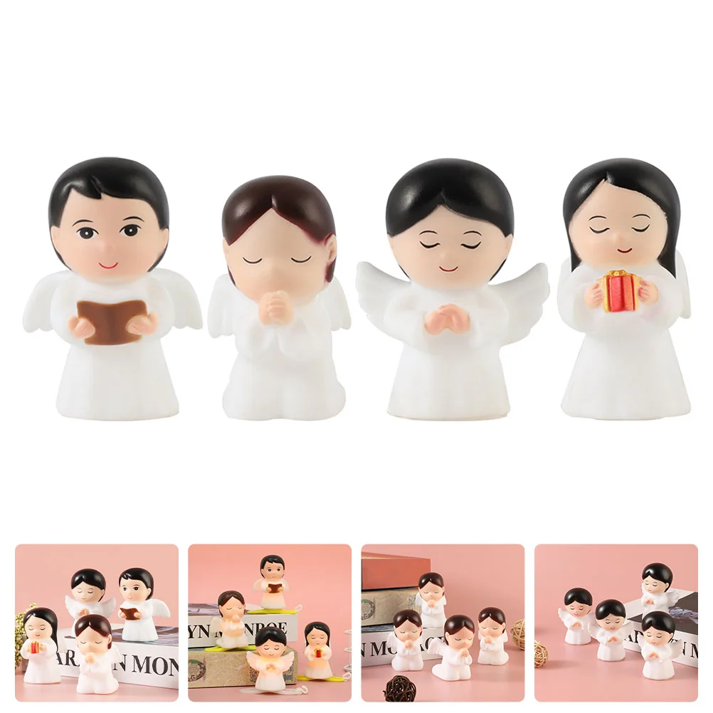 

4 Pcs Pray Little Angel Bookshelf Decor Figurine Cherub Scene Adornment Decorate Vinyl Blessing Model Holi Decorations for Home
