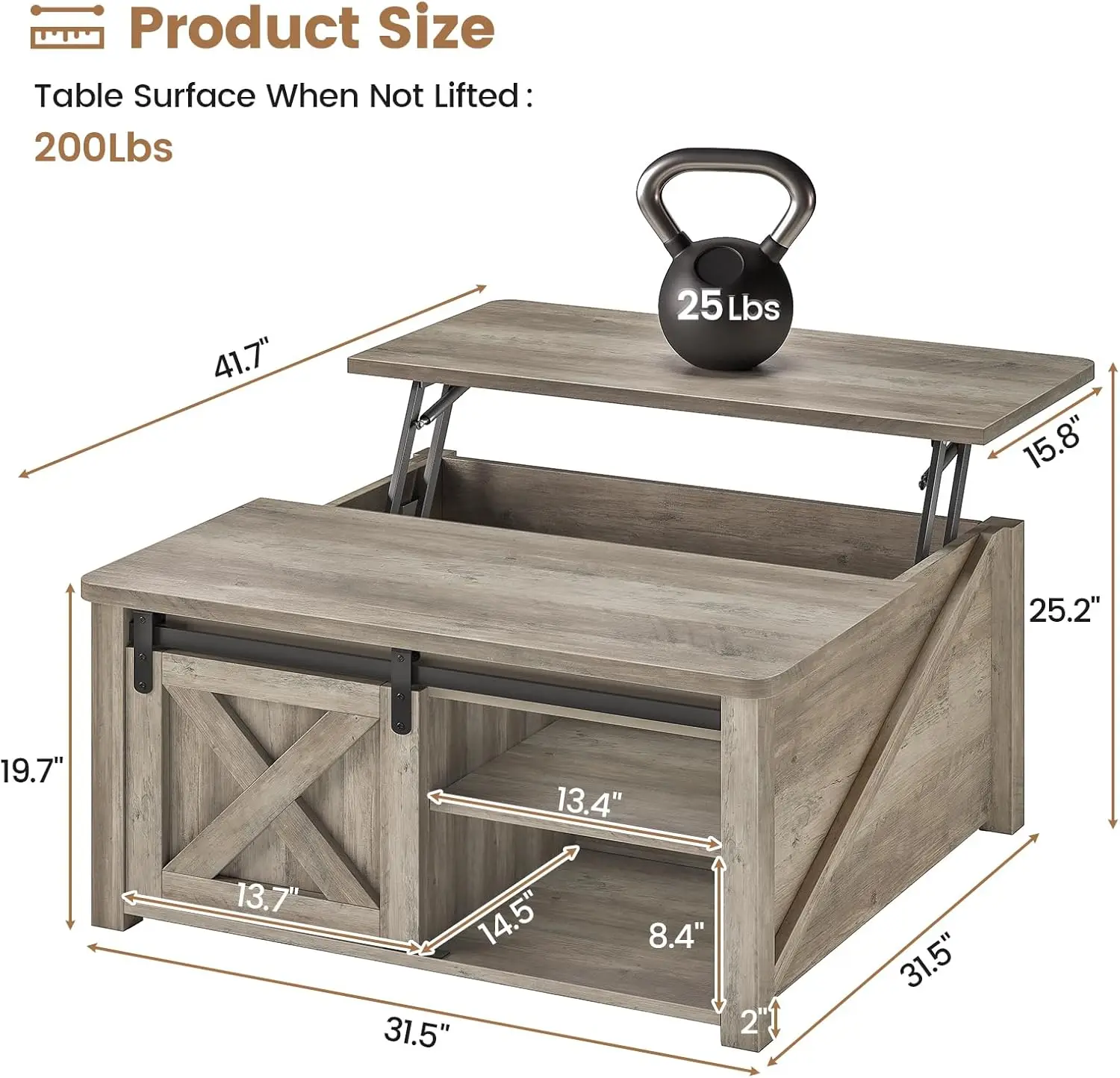 31.5" Lift Top Coffee Table with Storage, Square Coffee Table for Living Room, Coffee Table with Large Hidden Storage Compartmen 2