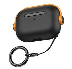 Premium Protective Earphone Case Cover with Secure Lock - AirPods 1 and 2 (Black and Orange)
