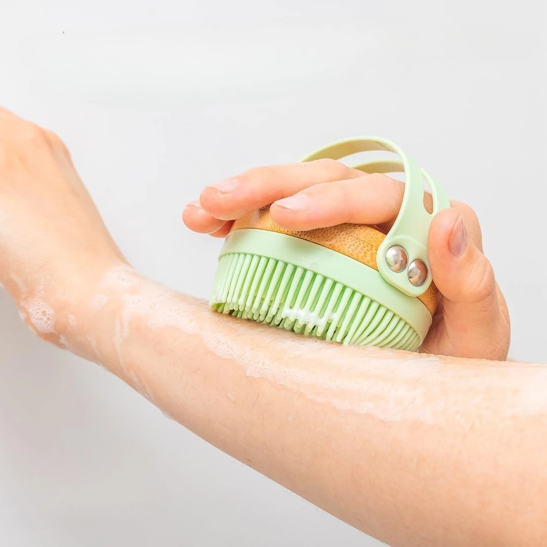 Silicone Body Scrubber With Bamboo Base SPA Body Brush Skin Body Brush Bamboo Back Shower Brushes Exfoliating Bathing Brush