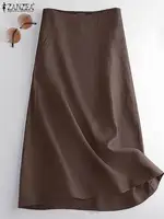 ZANZEA Women Causal Midi Skirt Summer Fashion High Waist Skirts Jupe Party Work A-line Faldas Saia Robe Femme Oversize Vestido - Image 4