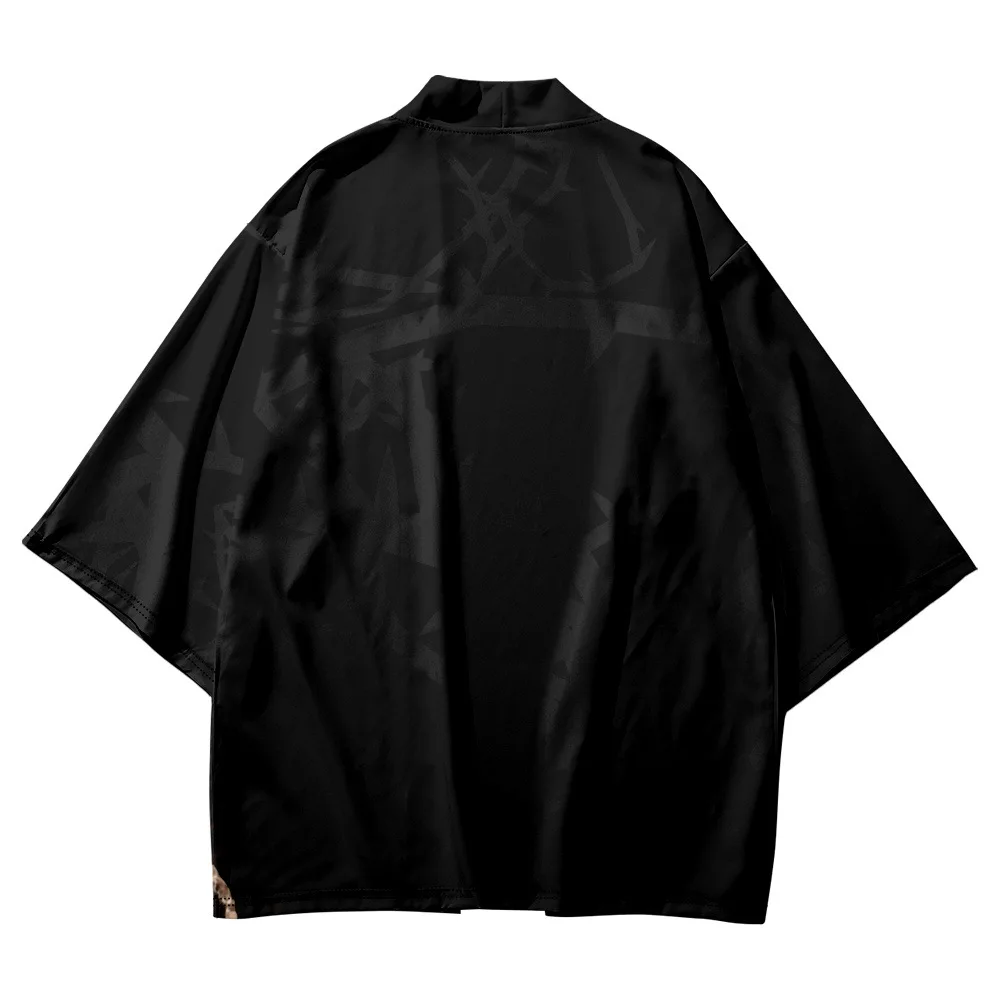 

Japanese Traditional Haori Women Men Beach Yukata Clothing Streetwear Print Black Cardigan Kimono Plus Size 4XL