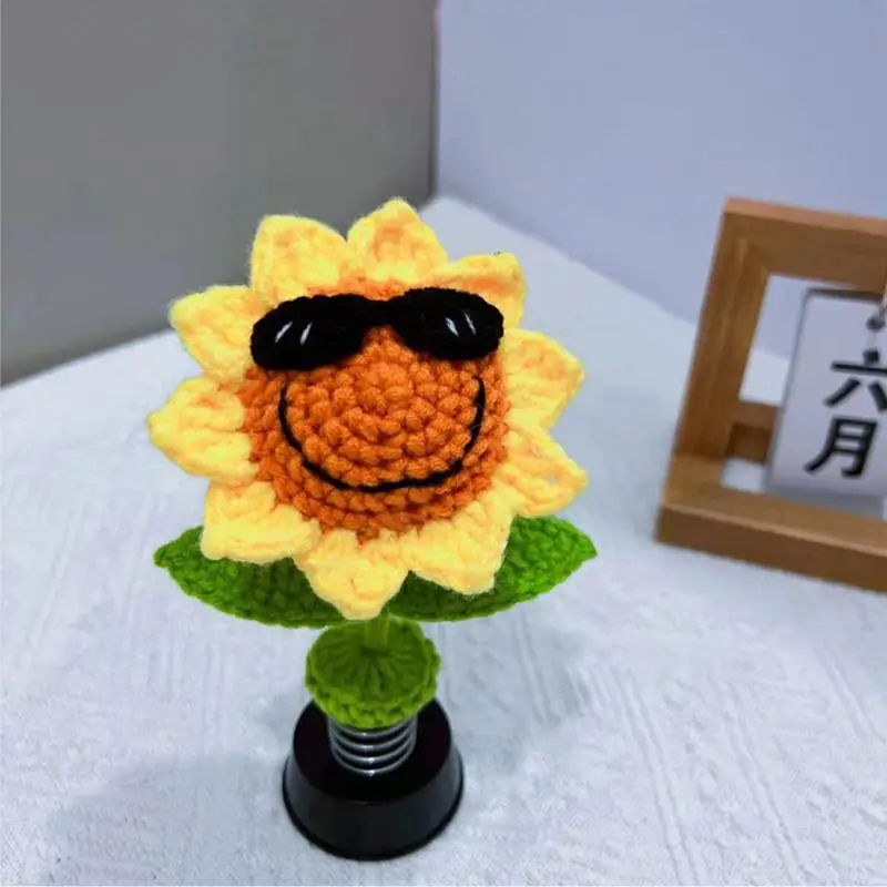 크로셰 해바라기 개구리 오리 보블헤드 자동차 장식, 애니메이션 보블 댄서 자동차 장식, 미적