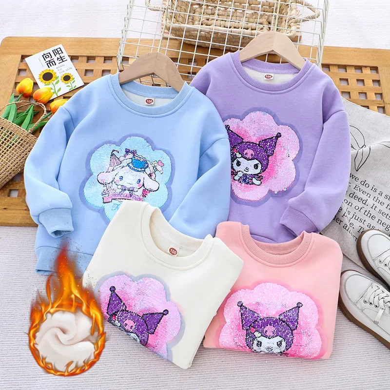 

Kawaii Kuromis Children's Winter Clothing New Girls Fleece Hoodie Library Color-changing Sequin Blouse Thickened Girl Clothes