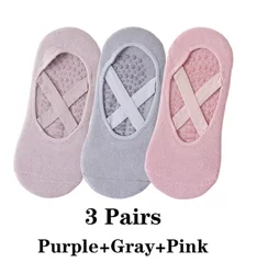 Women's Non-Slip Yoga & Pilates Grip Socks - Breathable Cotton with Silicone for Barre & Sports Activities (Available in Multiple Pairs) (3 pairs B)