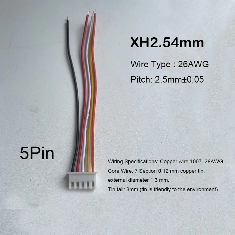 10PCS XH2.54 2/3/4/5/6 Pin Pitch 2.54mm Wire Connector XH Plug Male & Female Battery Charging Cable 200MM Length 26AWG