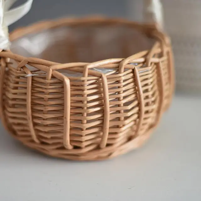 Szőtt Kosarak Fogantyúja Szövött Fonott Kosár Kézzel Készített Rattan Tároló Íj Retro Dekoratív Virágcserep - Image 5