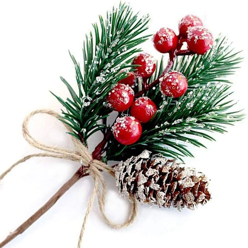 16X White Christmas Berries/Berry Stems Pine Branches & Artificial Pine  Cones/White Holly Spray/Wreath Picks For Decor - AliExpress